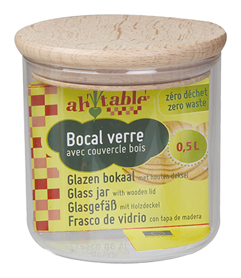 Ah Table Glazen pot met houten deksel 0.5l