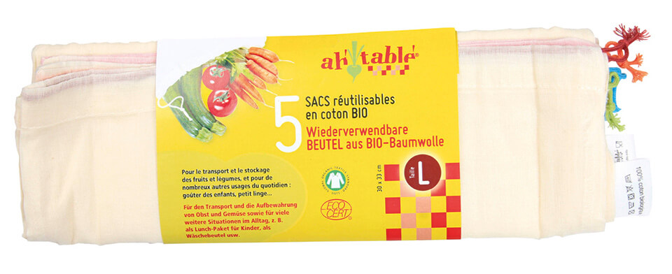 Ah Table 5 Herbruikbare tasjes in biologisch katoen L 30x33cm