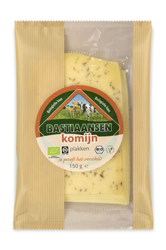 Bastiaansen Kaas gouda komijn sneetjes 48+ bio 150g