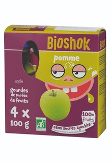 Bioshok Knijpzakjes Appel pak bio 4*100g - 1585