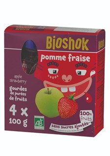 Bioshok Knijpzakjes Appel-aardbei pak bio 4*100g - 1588