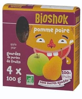 Bioshok Knijpzakjes Appel-peer pak bio 4*100g - 1590