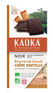 Kaoka Chocolade puur 55% met stukjes pannenkoek bio 100g - 1648