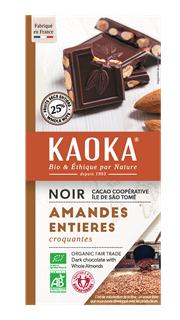 Kaoka Chocolade puur 66% met amandelnoten bio 180g - 1662