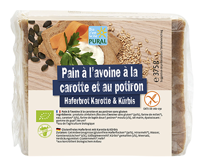 Pural Haver, wortel- en pompoenbrood glutenvrij bio 375g - 4260