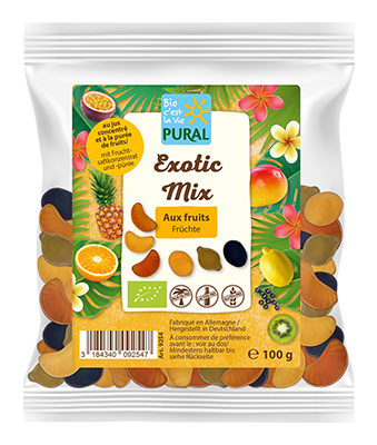 Pural Exotische mix fruitsnoepjes in de vorm van exotische vruchten bio 100g - 4311