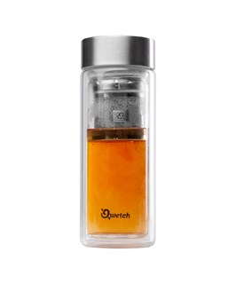 Qwetch Dubbelwandige glazen theepot met geborsteld roestvrij staal 320 ml - 10480