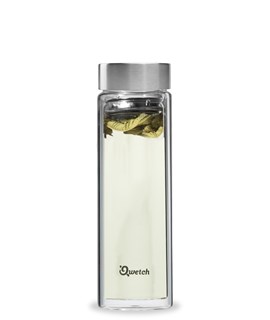 Qwetch Dubbelwandige glazen theepot roestvrij geborsteld staal 430ml - 10483
