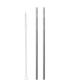 Qwetch Lot met 2 rechte rietjes inox + flessenborstel - 10602
