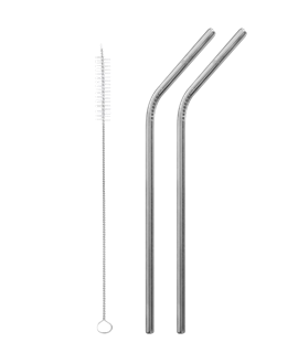 Qwetch Lot met 2 gehoekte rietjes inox + flessenborstel - 10603