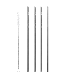 Qwetch Lot met 4 rechte rietjes inox + flessenborstel - 10604