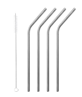 Qwetch Lot met 4 gehoekte rietjes inox + flessenborstel - 10605