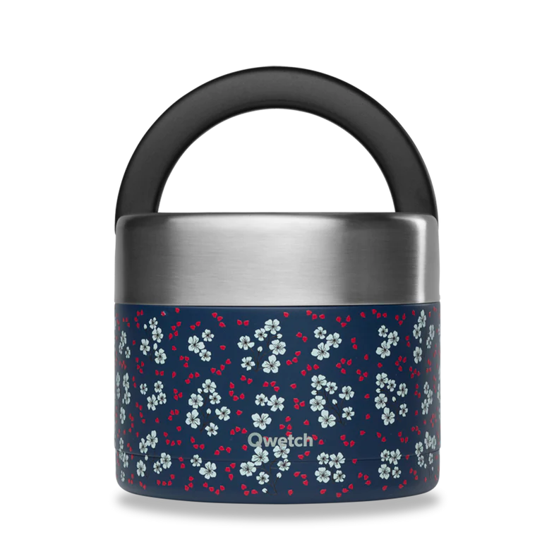 Qwetch Lunch en soep box isothermisch met handvat japanse bloesem blauw 850ml - 9369