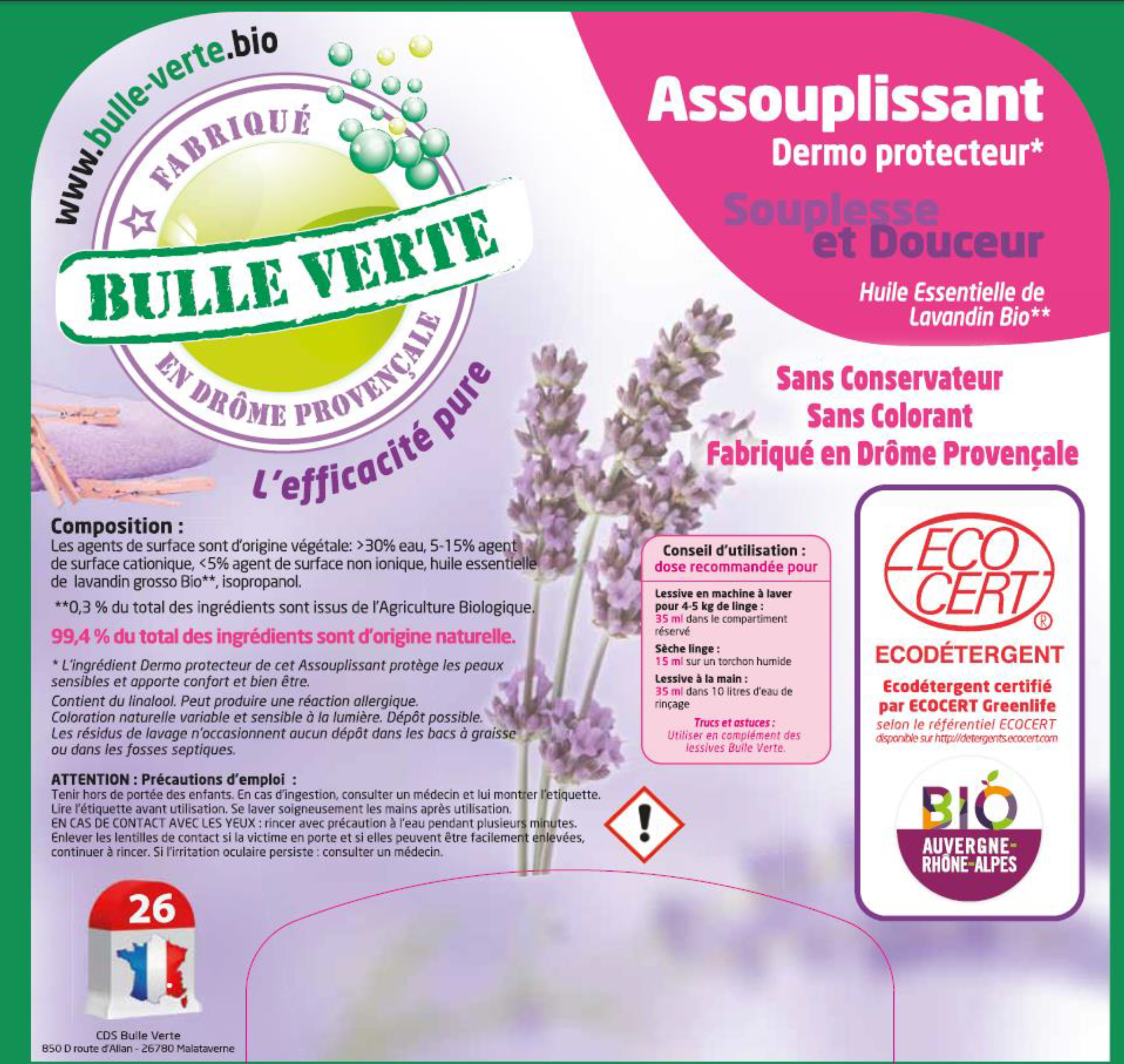 Bulle Verte productinformatie karton wasverzachter 20kg - 9350