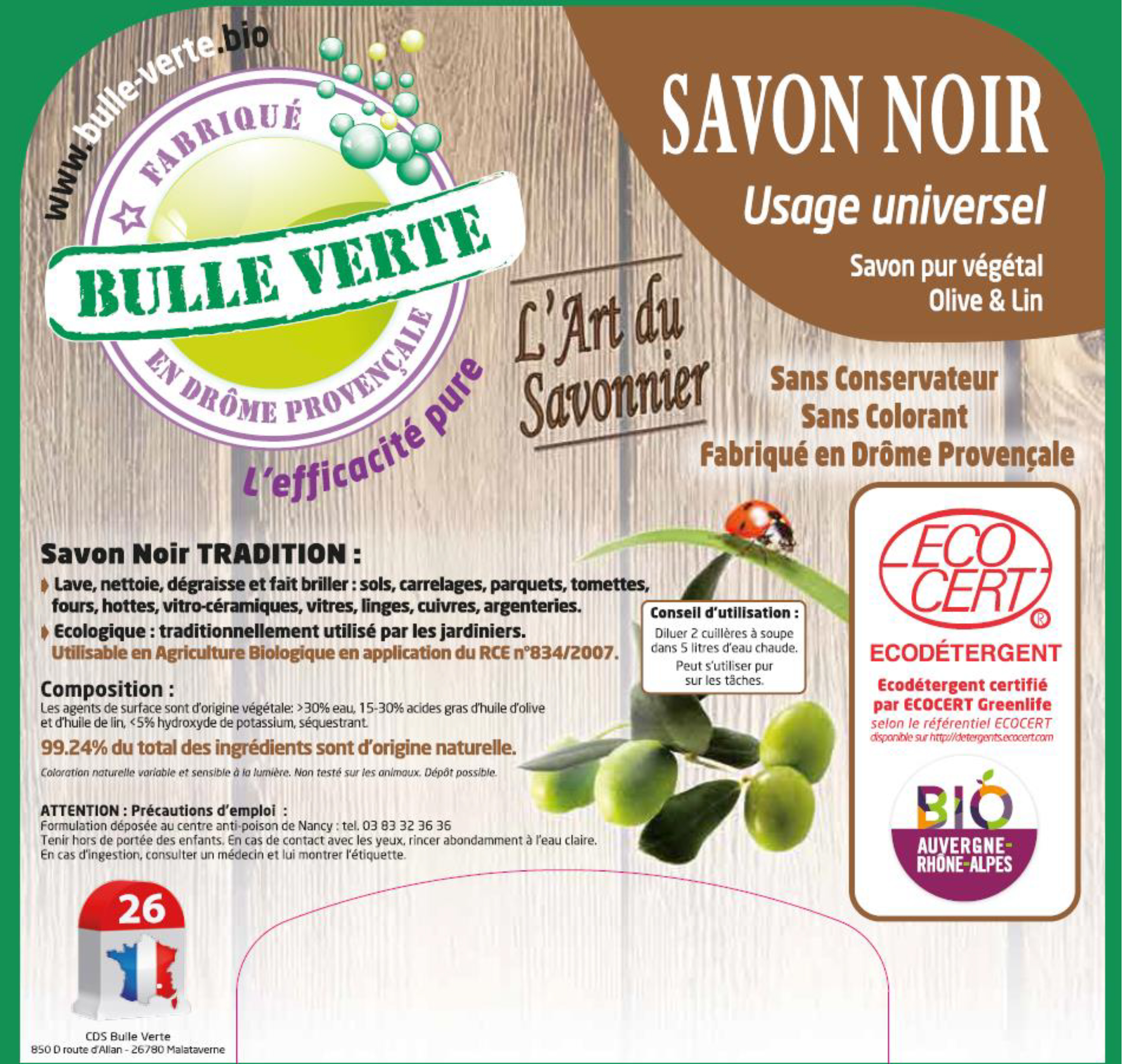 Bulle Verte productinformatie karton zwarte zeep 20kg - 9352