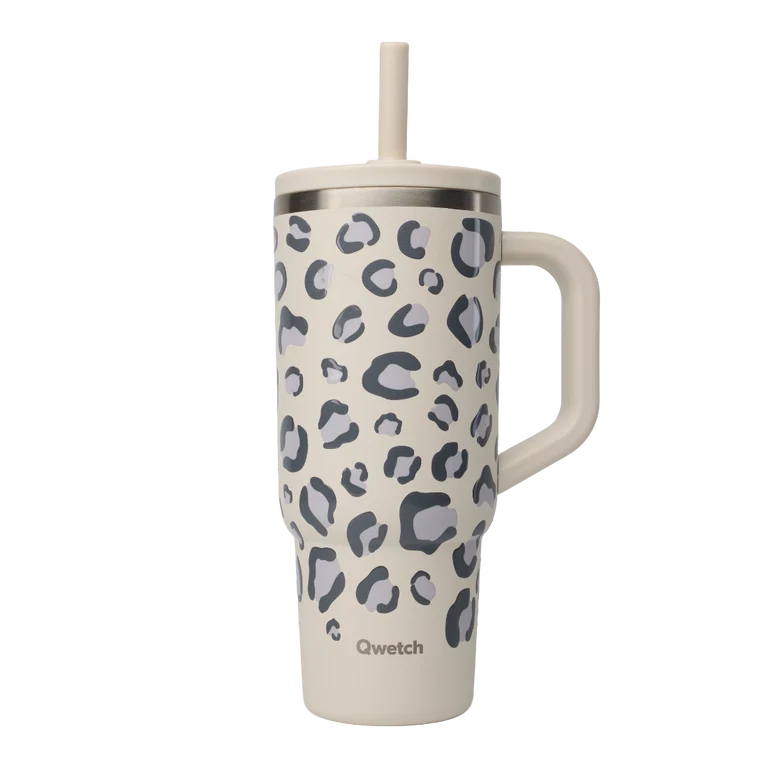 Qwetch Travel Cup met lekvrije dop - WILD LEO - Zand - 900ml