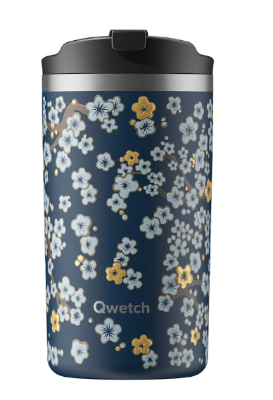 Qwetch Travel mug - FLOWERS - Nachtblauw - 350ml