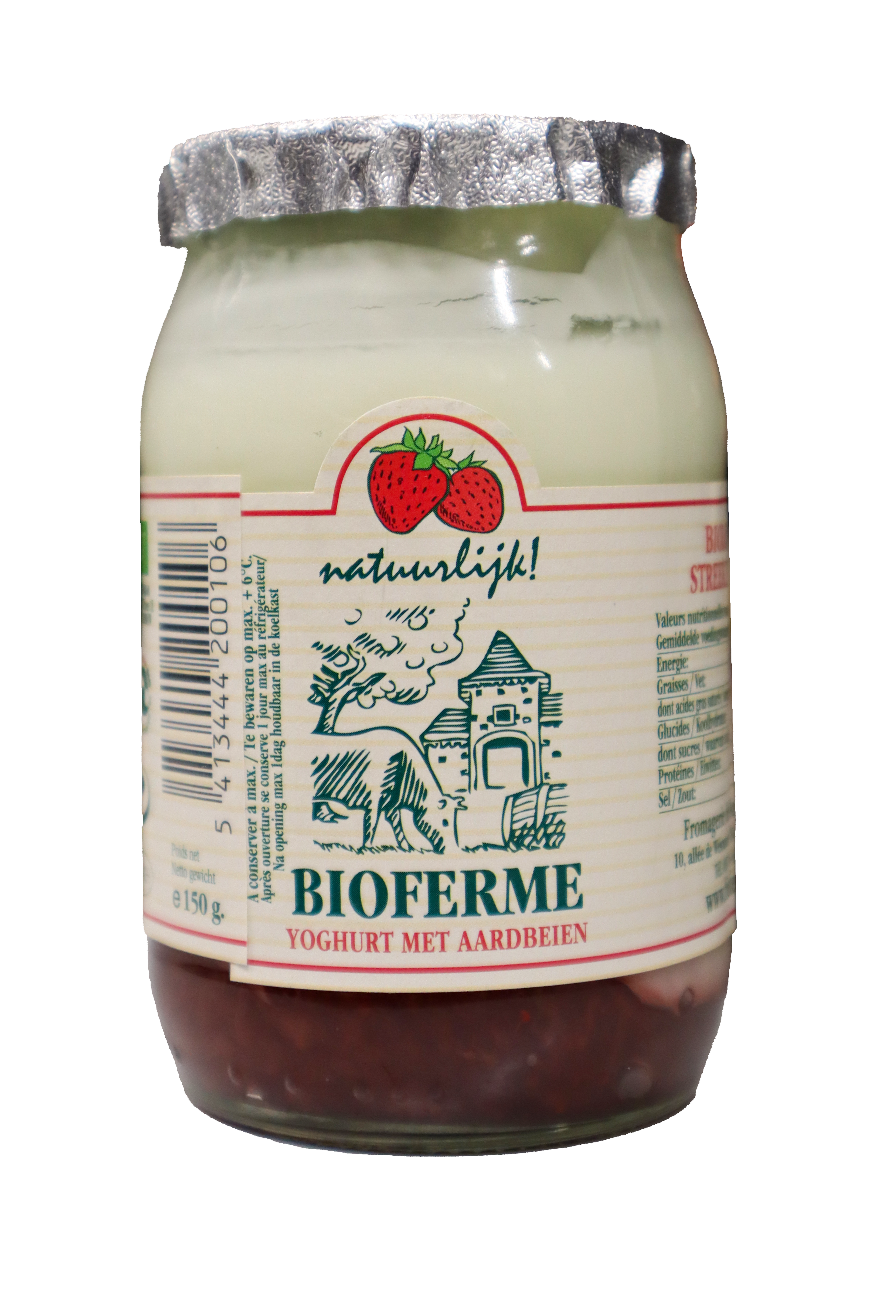 Bioferme Yoghurt aardbei bio 150g