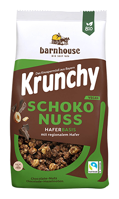 Barnhouse Krunchy choco puur met hazelnoten bio 375g
