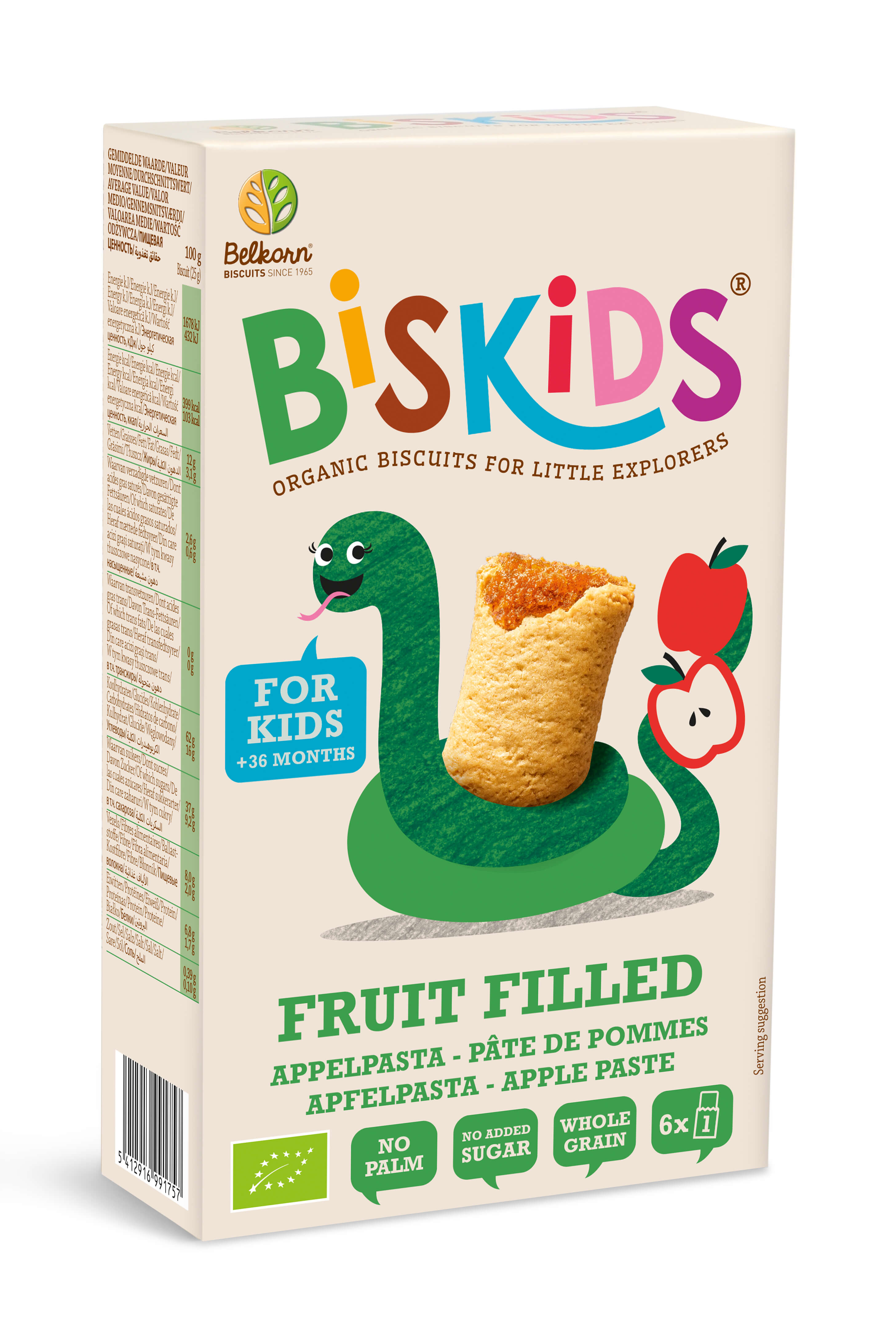 Biskids Koekjes gevuld met appelpasta bio 120g