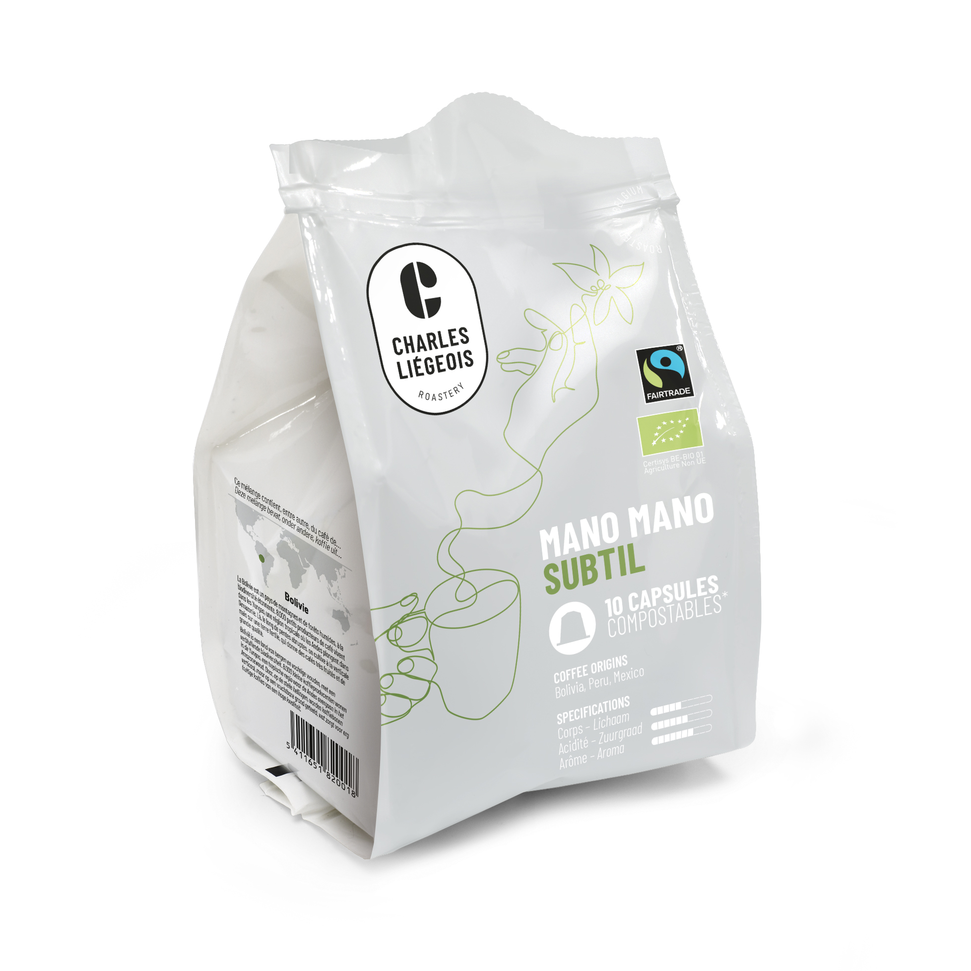 Charles Liégeois Koffiecapsules Mano mano subtiel bio BC 10st - 9131