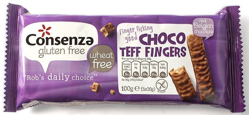 Consenza Choco teff fingers glutenvrij 100g