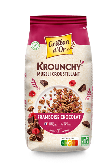 Grillon d'or Krounchy chocolade framboos bio 450g