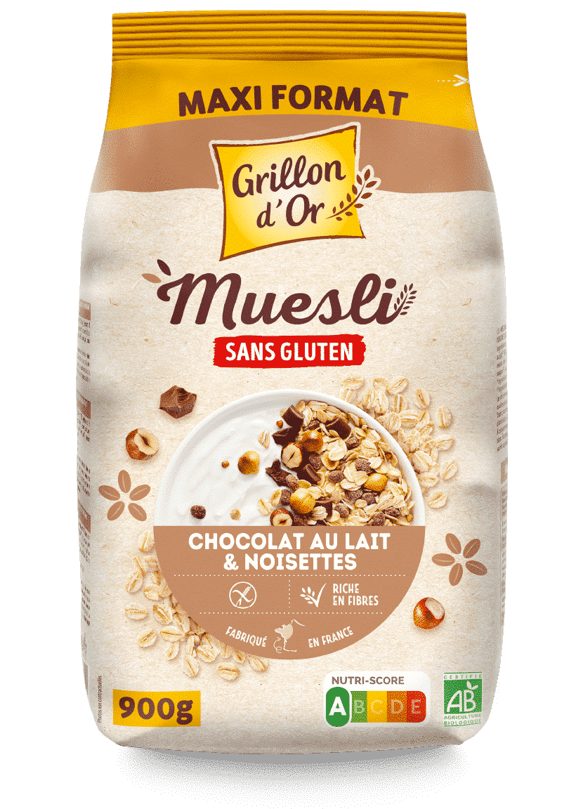 Grillon d'or Muesli met melkchocolade en hazelnoten glutenvrij bio 900g