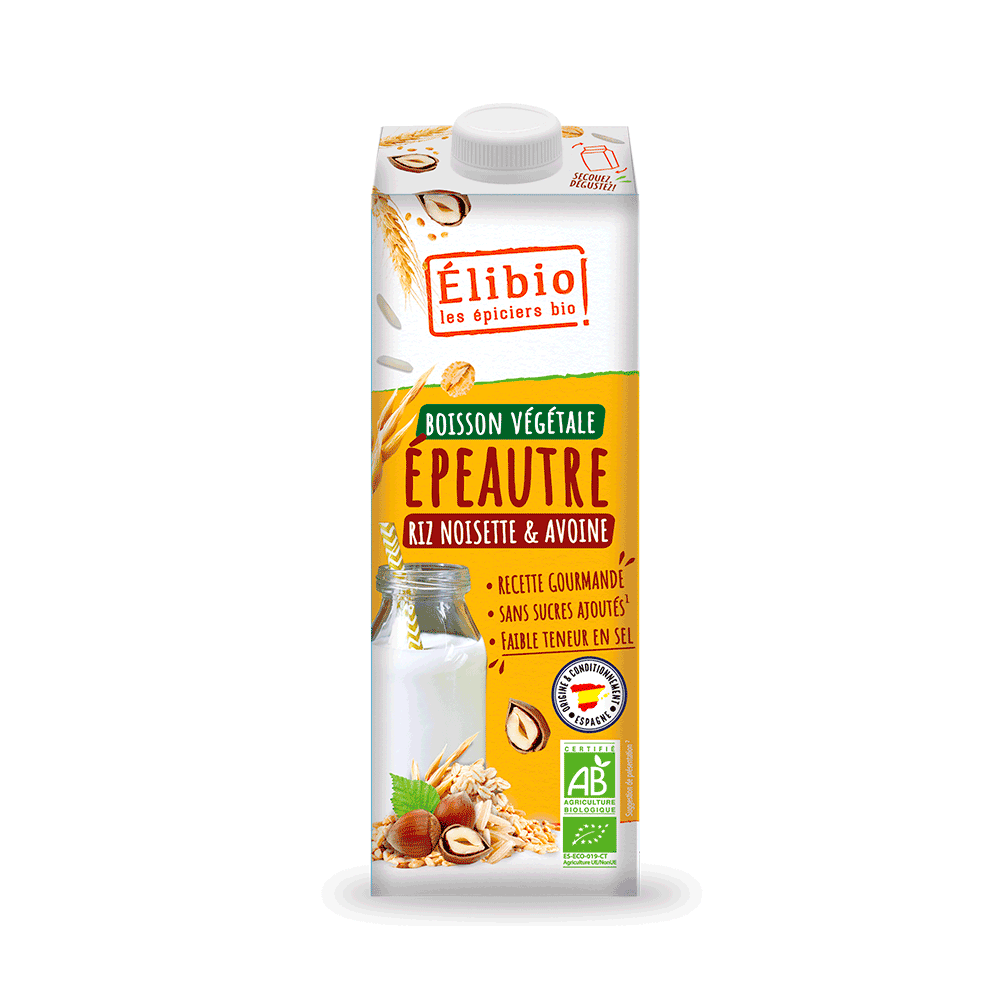 Élibio Spelt hazelnoot rijst en haver drink zonder suiker bio 1L