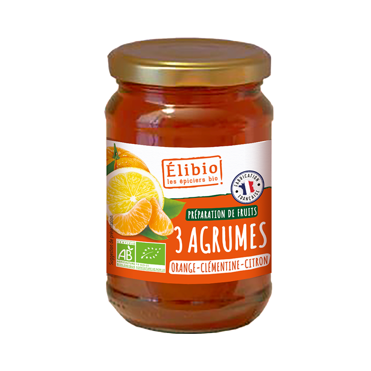 Élibio Confituur van 3 citrusvruchten, sinaas, clementine, citroen bio 340g