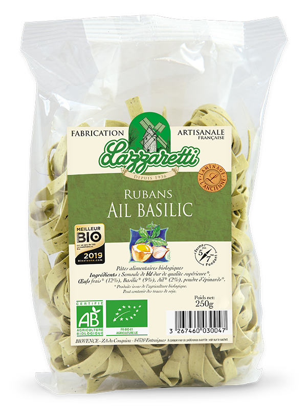 Lazzaretti Tagliatelle met basilicum en look bio 250g