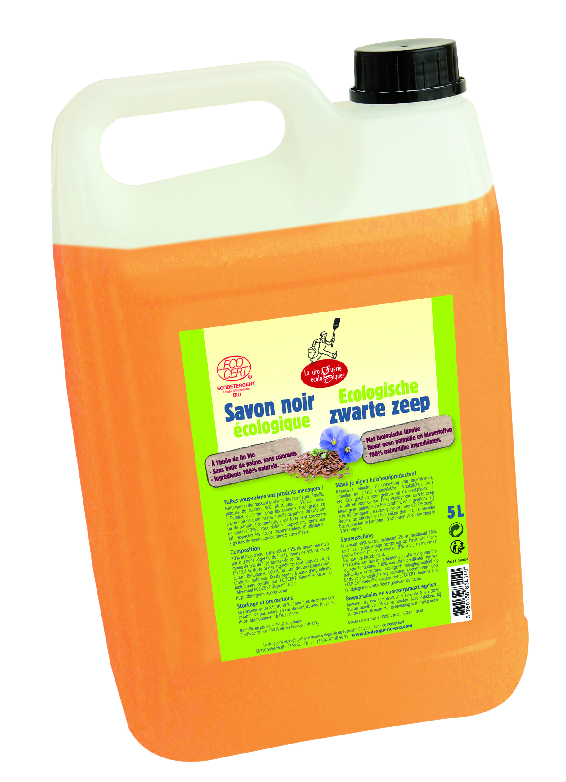 La Droguerie Ecologique Vloeibare zwarte zeep biologisch linnen 5L
