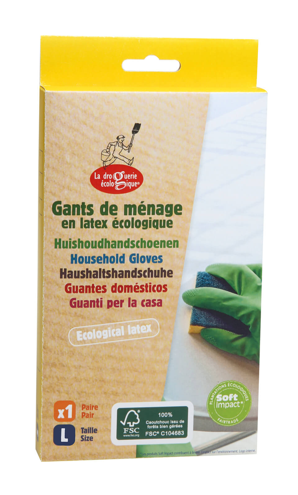 La Droguerie Ecologique Doos van één paar natuurlatex handschoenen Large