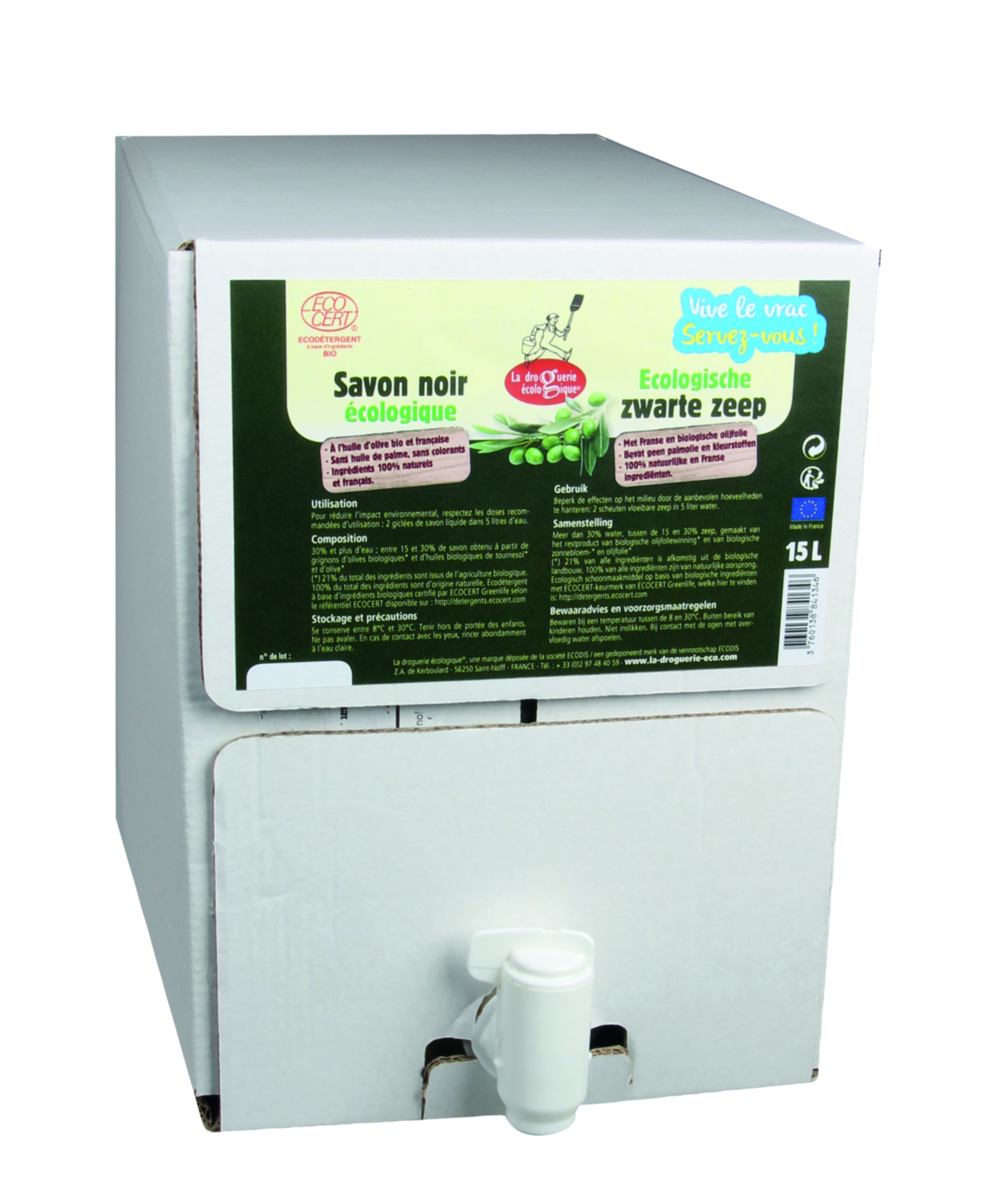 La Droguerie Ecologique vloeibare zwarte zeep met olijf bio 15l