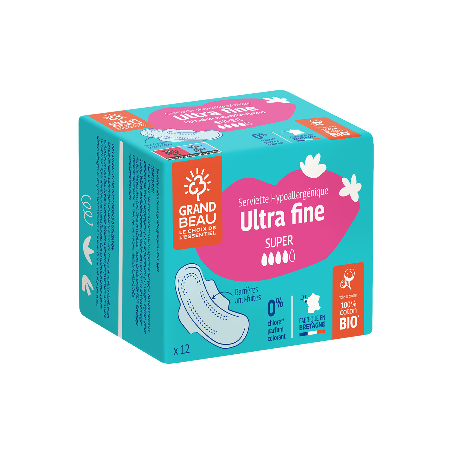 Grand Beau Maandverband hypoallergeen ultra dun super 12st