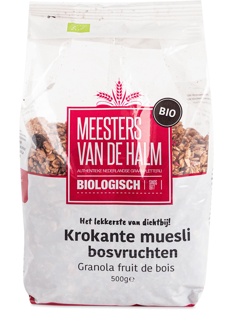 De Halm Krokante muesli bosvruchten bio 500g