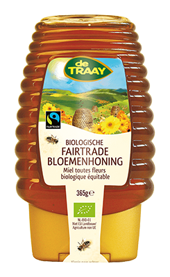 De Traay Bloemenhoning knijpfles bio fairtrade 365g