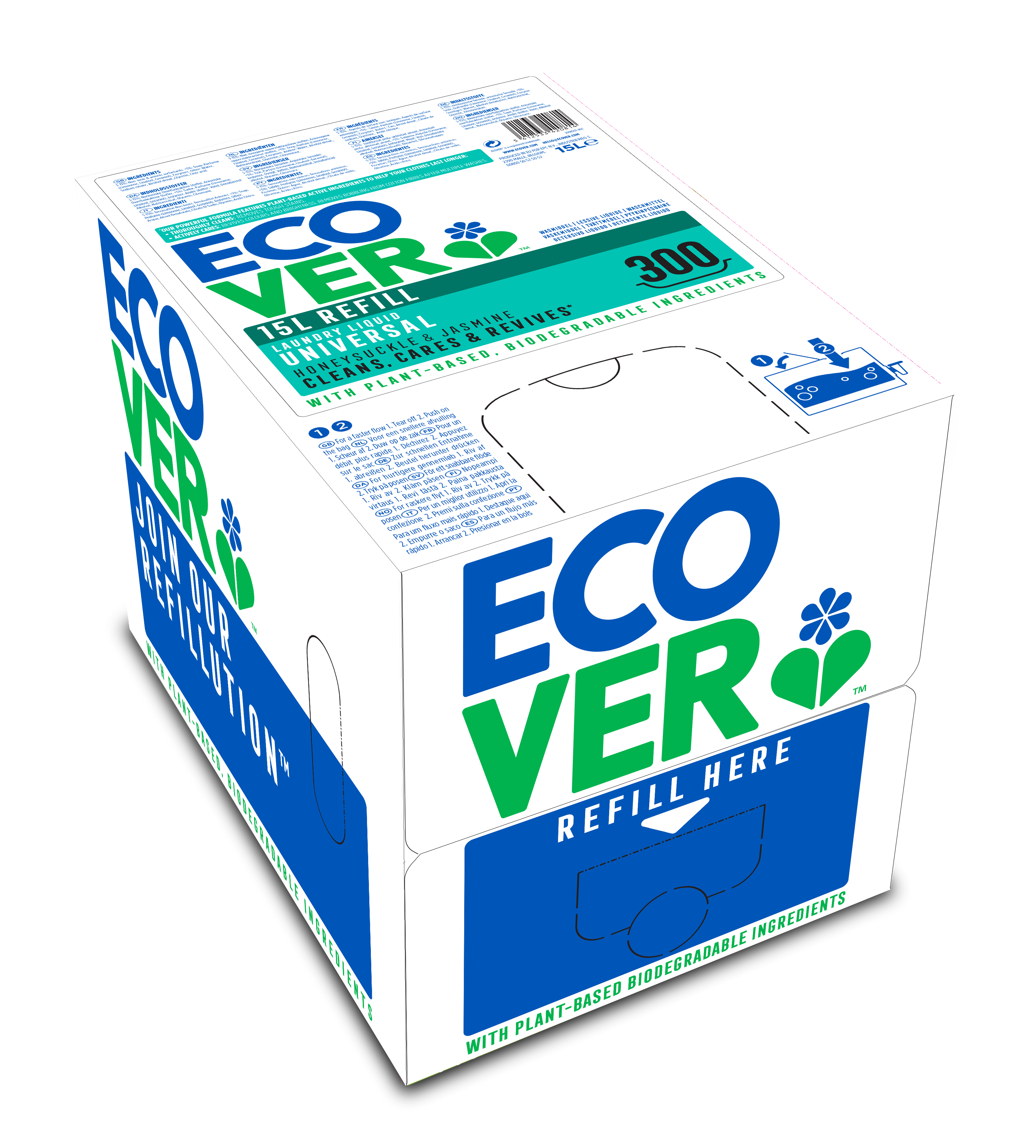 Ecover Vloeibaar wasmiddel universal kamperfoelie & jasmijn 15L