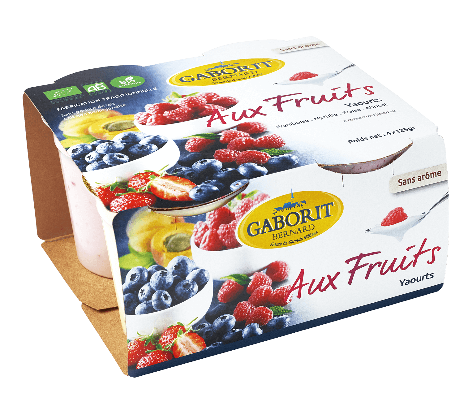 Gaborit Yoghurt met fruit - aardbei, framboos, bosbes, abrikoos bio 4x125g