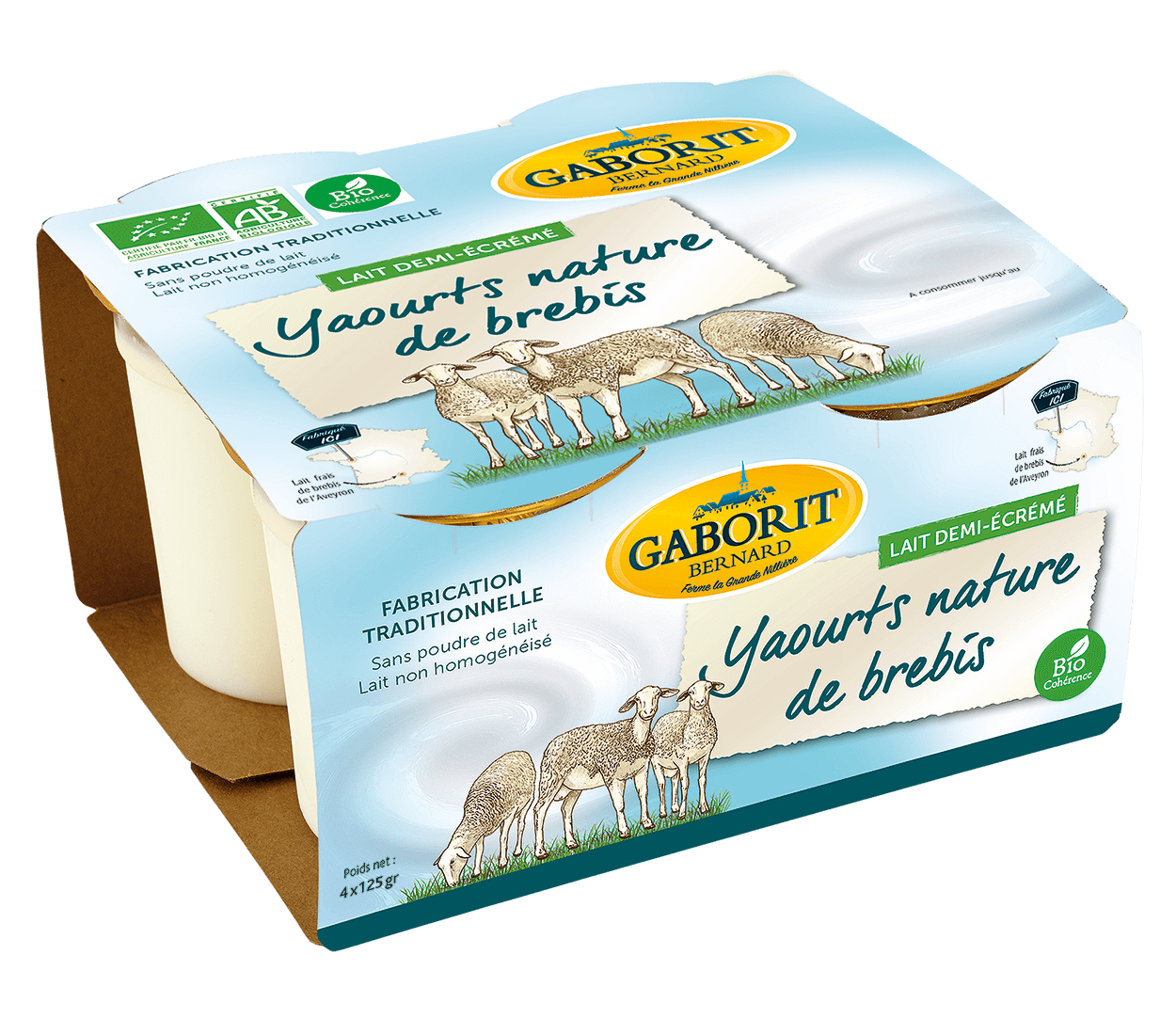 Gaborit Yoghurt schaap halfvol bio 4x125g