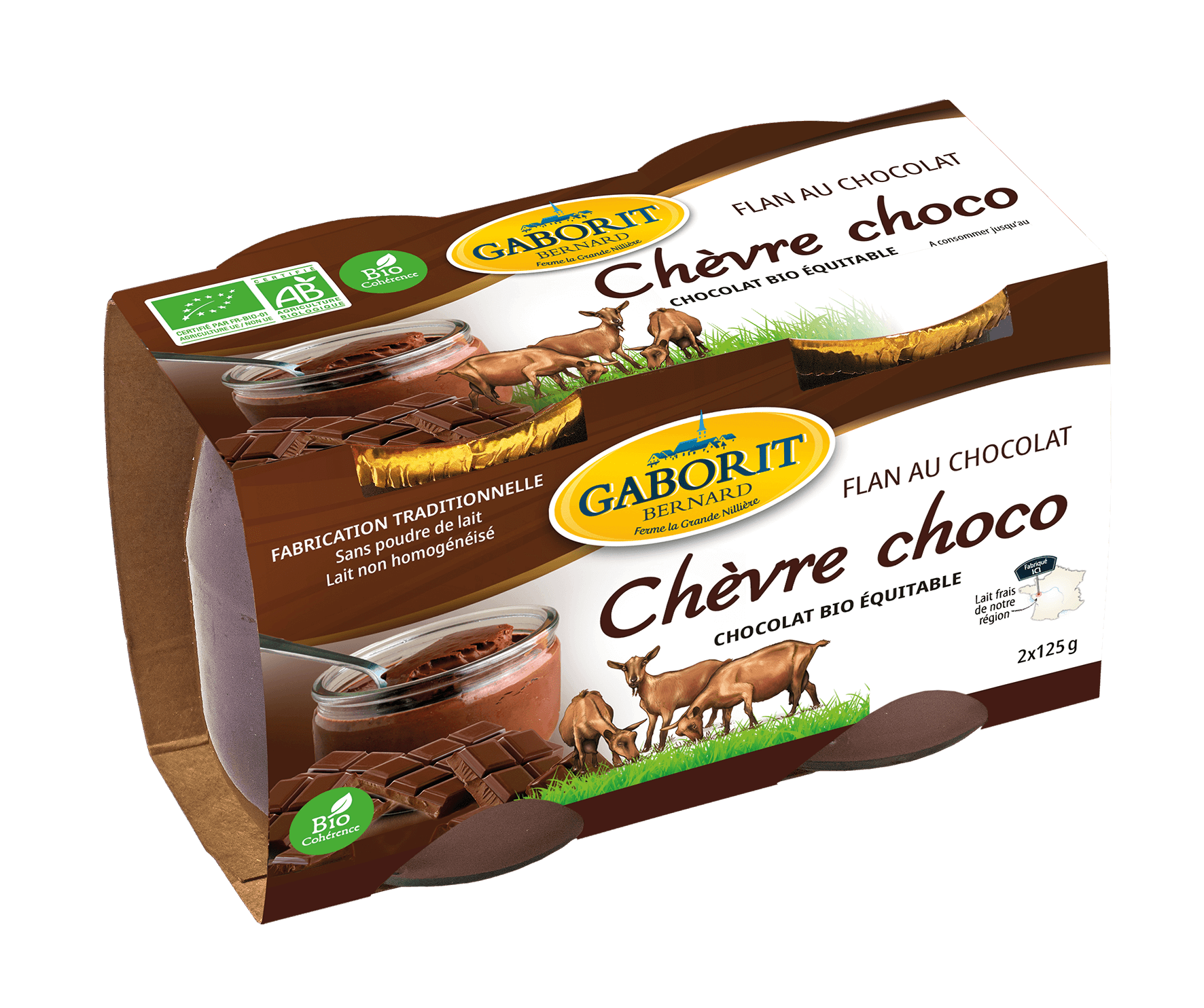 Gaborit Chocolade pudding van geitenmelk bio 2x125g