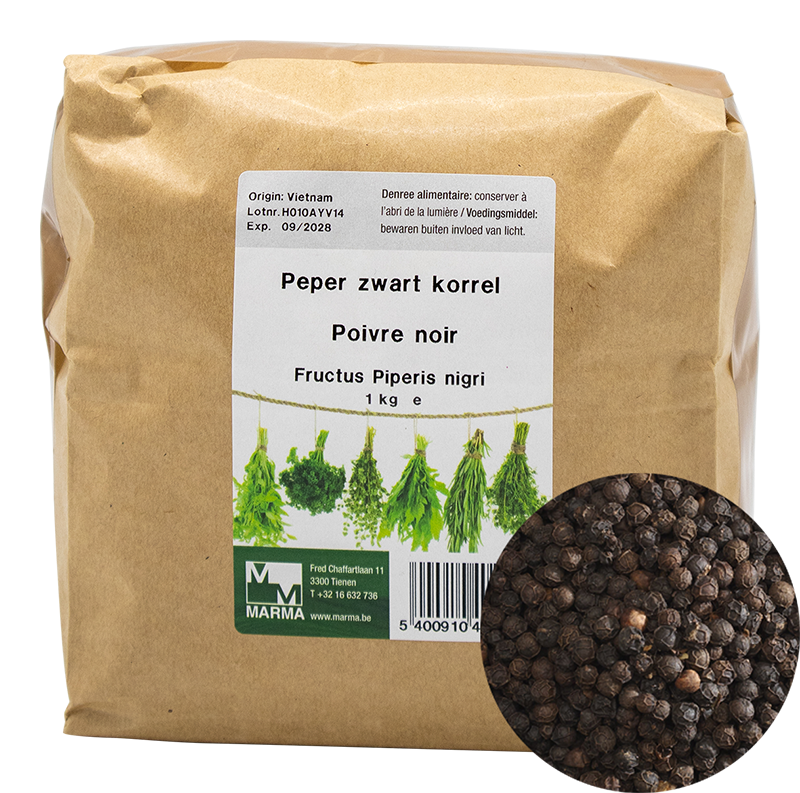 Marma Zwarte peper korrels 1kg - Piper nigrum