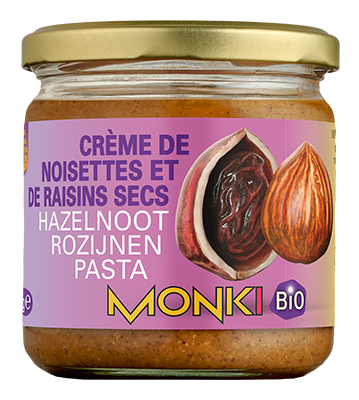 Monki Hazelnoot-rozijnenpasta bio 330g