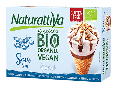 Naturattiva Cornetto sojaijs met chocolade/nootjes bio 4x75g