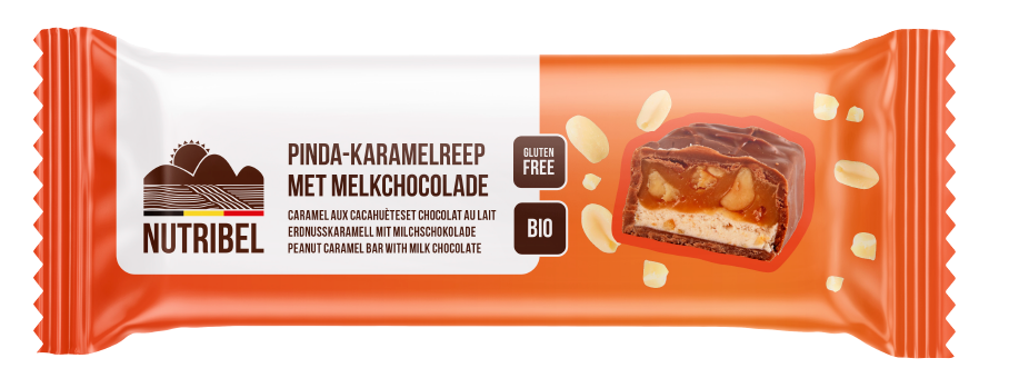 Nutribel Pinda karamelreep met melk chocolade bio 40g