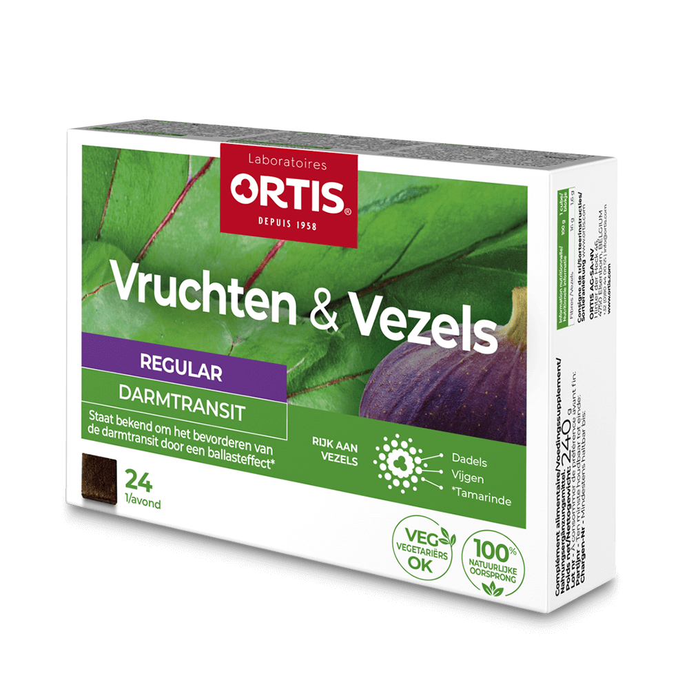 Ortis Vruchten en vezels regular 24 kauwblokjes (zonder senna) PL33/146