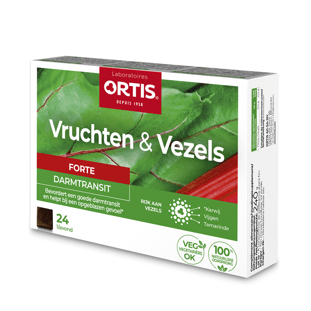 Ortis Vruchten en vezels forte 24 kauwblokjes