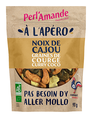 Perl'amande Geroosterde cashews en pompoenpitten met curry en kokos bio 90g