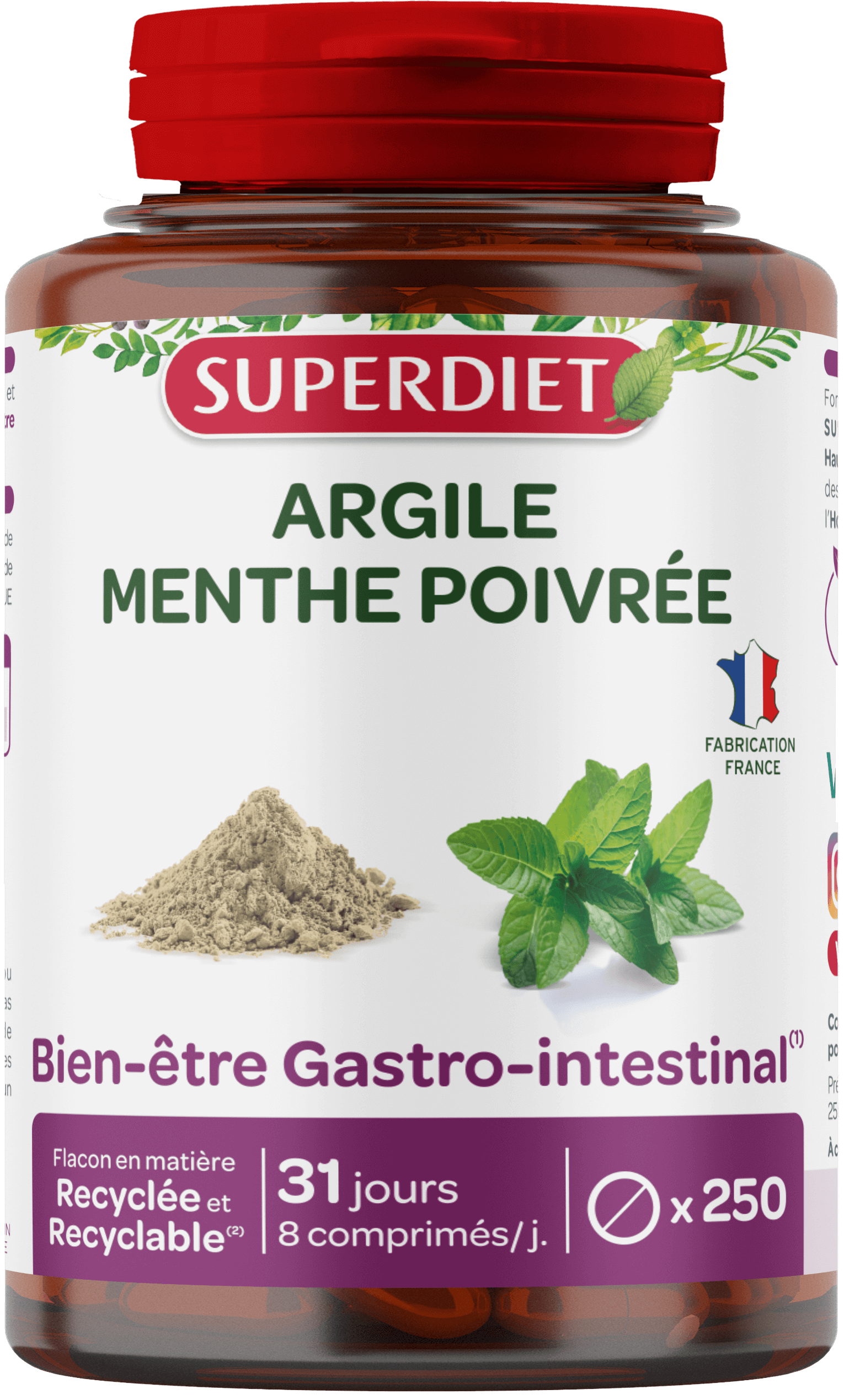 Super Diet Groene klei montmorillonite - pepermunt 250tabl. PL 483/296