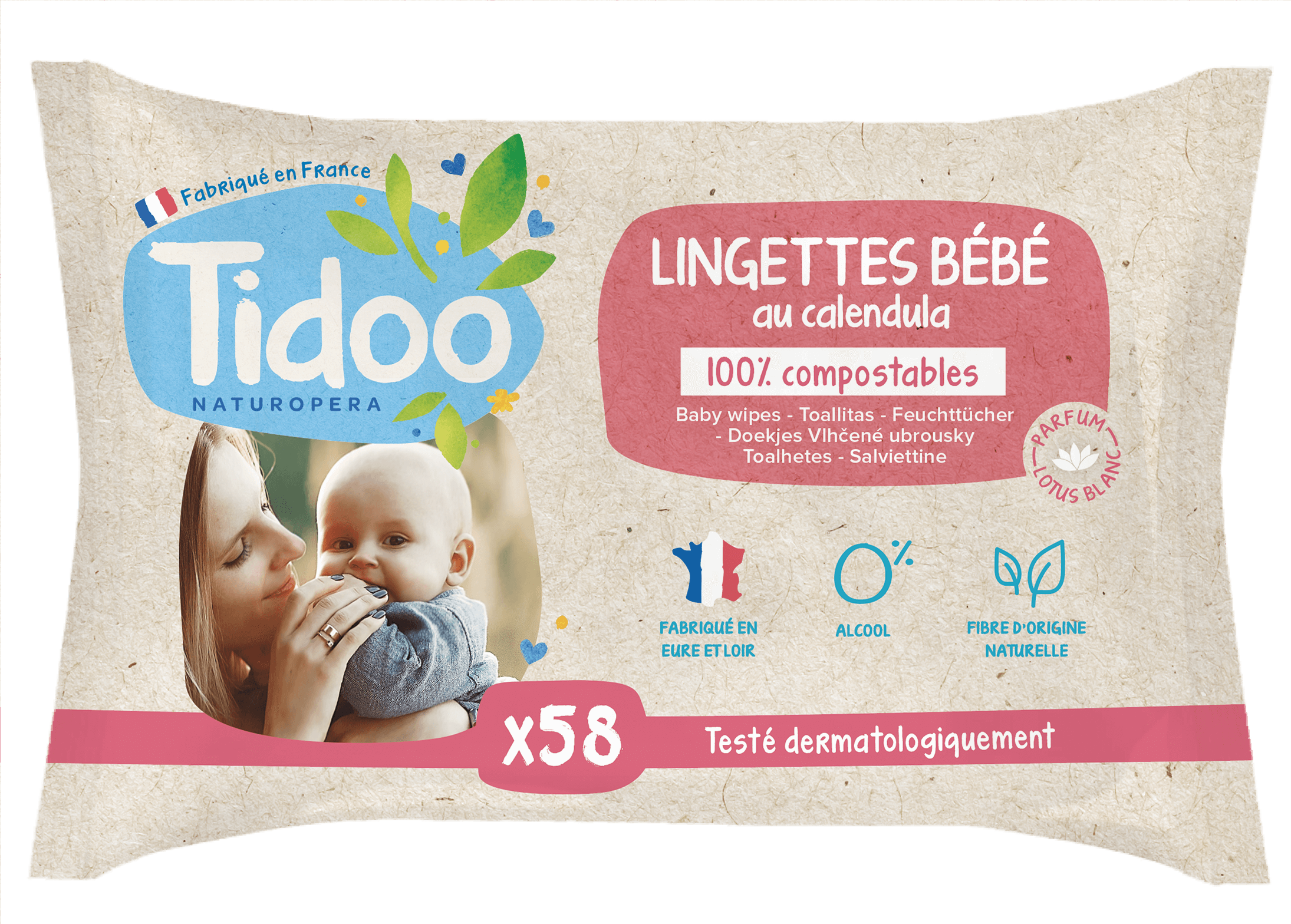 Tidoo Doekjes met lotusgeur composteerbaar 58stuks